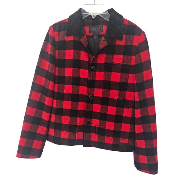 Ralph x Ralph Lauren Women's Red Black Wool Buffalo Check Plaid Jacket Small - Picture 1 of 6
